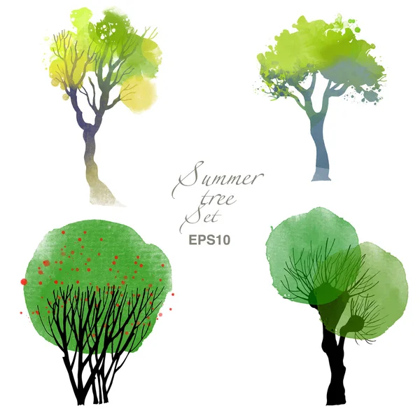 Ensemble d'arbres d'été — Image vectorielle
