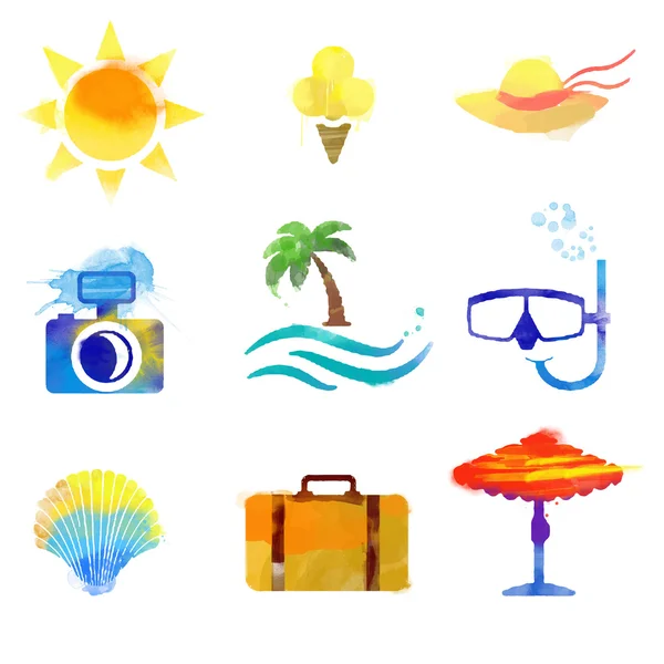 Watercolor  summer set — Stock Vector