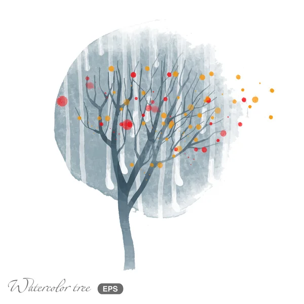 Watercolor  autumn tree — Stock Vector