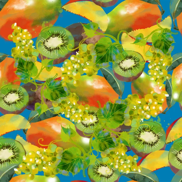 Modèle de kiwi, mangue et raisin — Image vectorielle
