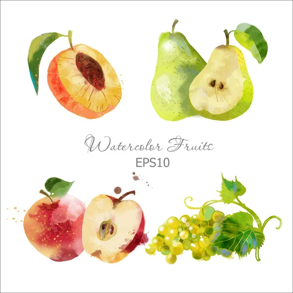 Conjunto de frutas aquarela —  Vetores de Stock