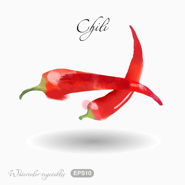 Aquarell Chili auf Weiß — Stockvektor