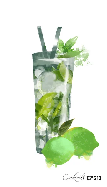 Aquarel mojito cocktail — Stockvector