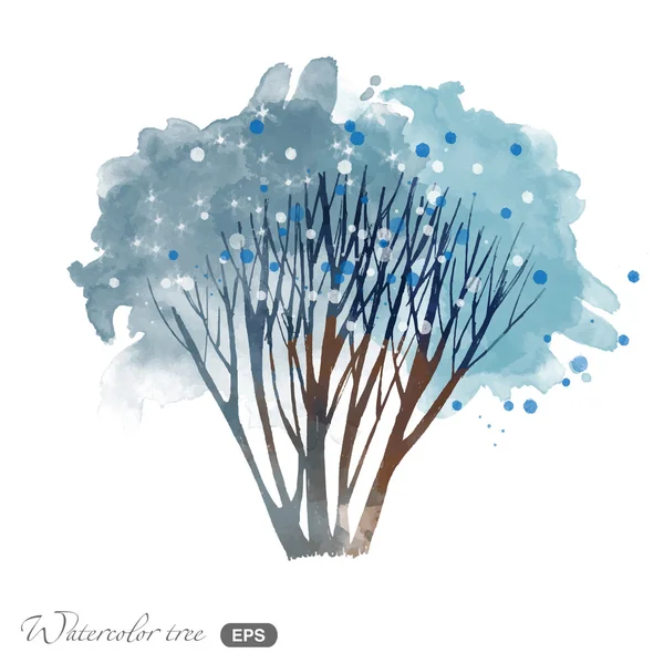 Watercolor winter  tree — Stock Vector