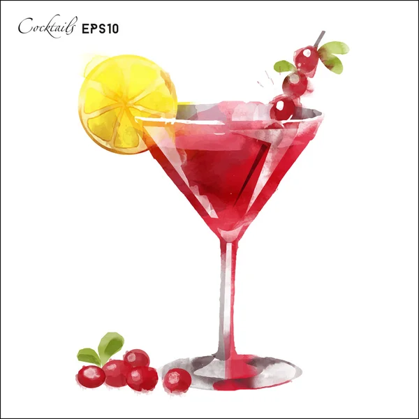 Watercolor Cosmopolitan cocktail — Stock Vector