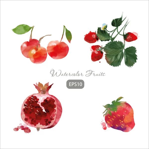 Ensemble de fruits aquarelle — Image vectorielle