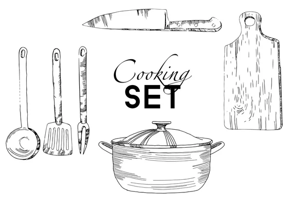 Set da cucina su bianco — Vettoriale Stock