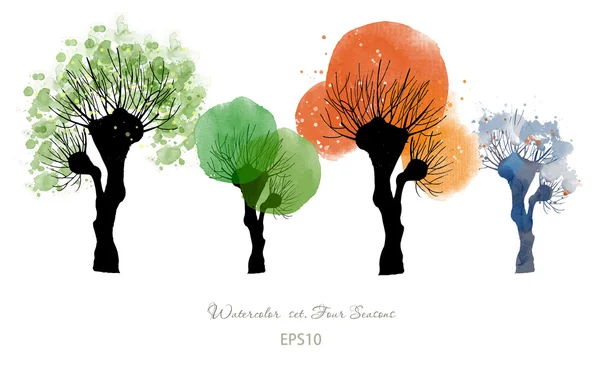 Ensemble aquarelle d'arbres — Image vectorielle