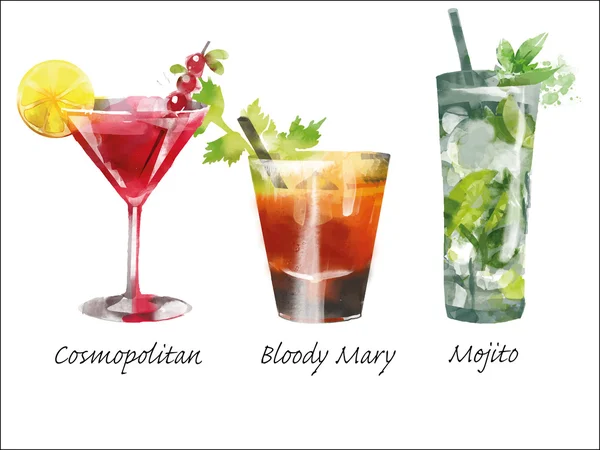 Aquarel cocktails set — Stockvector