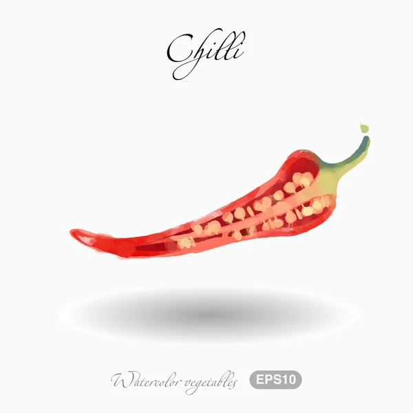 Aquarell Chili auf Weiß — Stockvektor