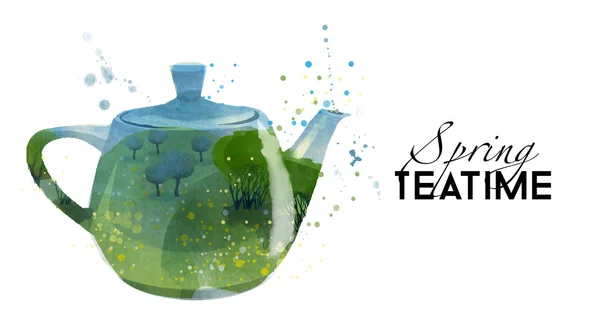 Hora del té de primavera — Vector de stock