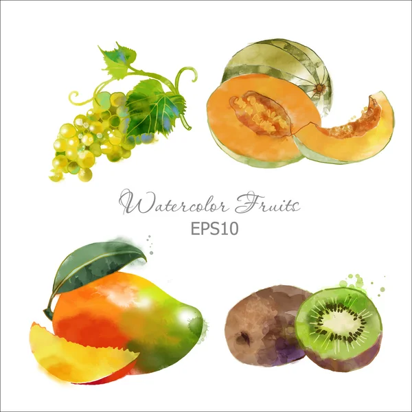 Conjunto de frutas aquarela — Vetor de Stock