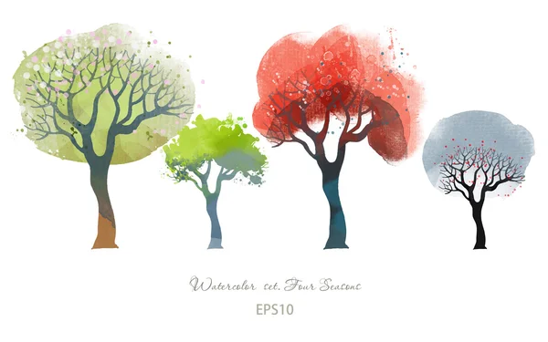 Ensemble aquarelle d'arbres — Image vectorielle