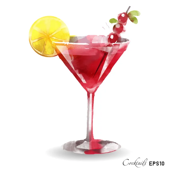 Aquarel kosmopolitische cocktail — Stockvector