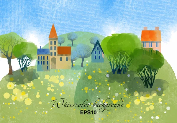 Paisagem de primavera aquarela —  Vetores de Stock