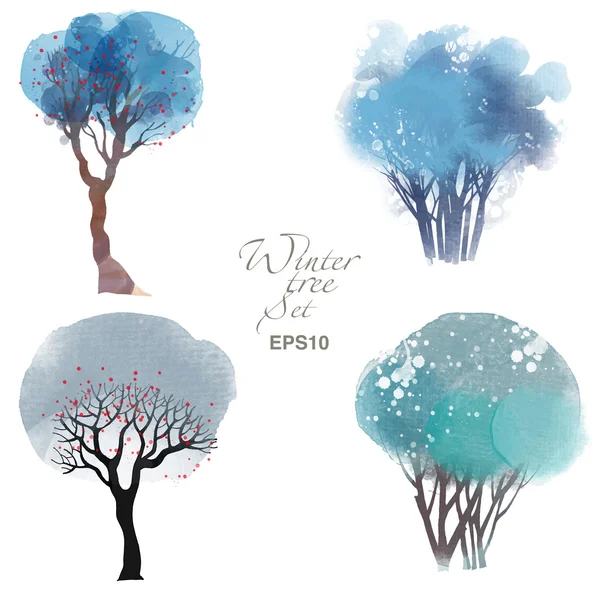 Ensemble aquarelle d'arbres — Image vectorielle