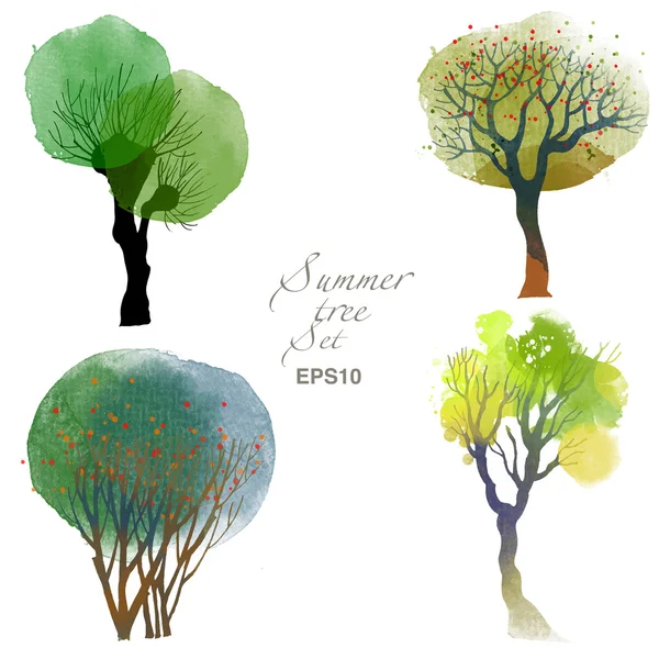 Ensemble d'arbres d'été — Image vectorielle