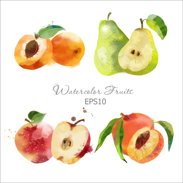Conjunto de frutas acuarela — Vector de stock