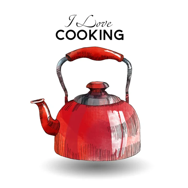 水彩厨房茶水壶 — 图库矢量图片
