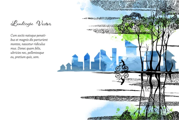 与自行车的风景背景 — 图库矢量图片