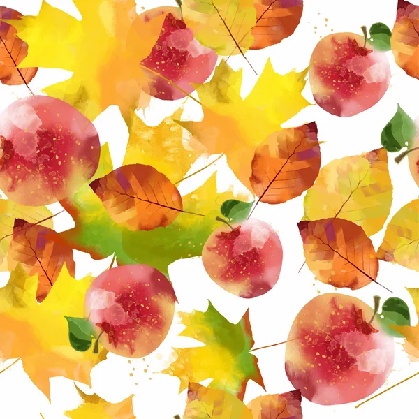 Patrón de hojas y manzana — Vector de stock