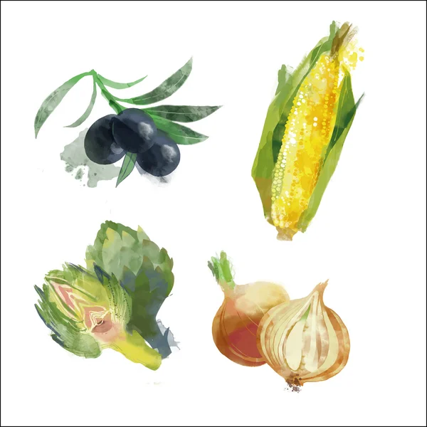 Conjunto de verduras acuarela — Archivo Imágenes Vectoriales