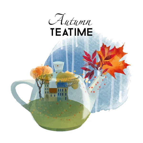 Hora del té de otoño — Vector de stock