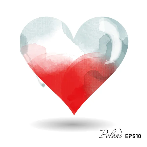 Polsko akvarel srdce — Stockový vektor