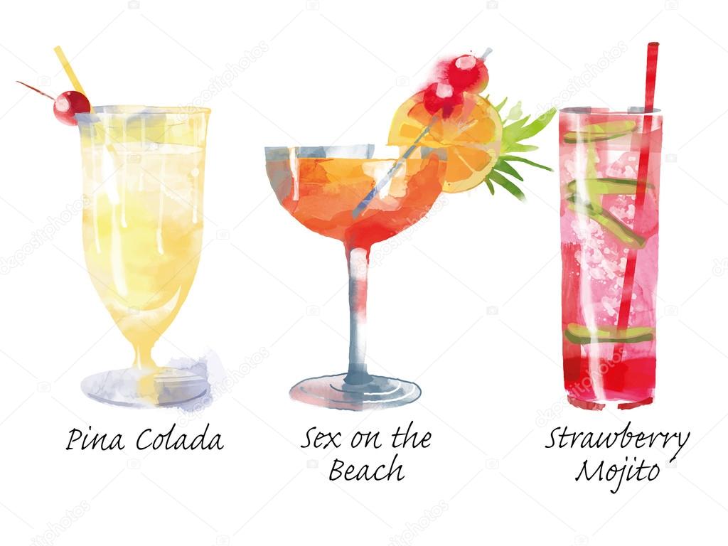 Watercolor cocktails set