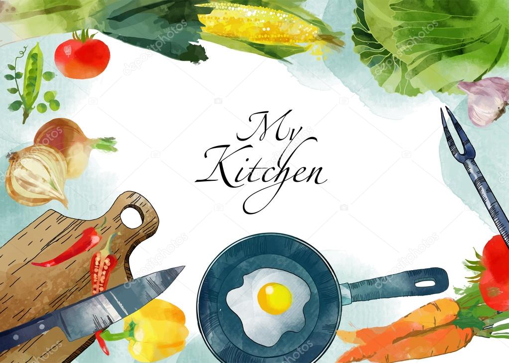 Watercolor kitchen background