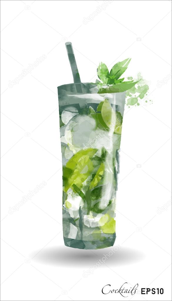 Watercolor mojito cocktail
