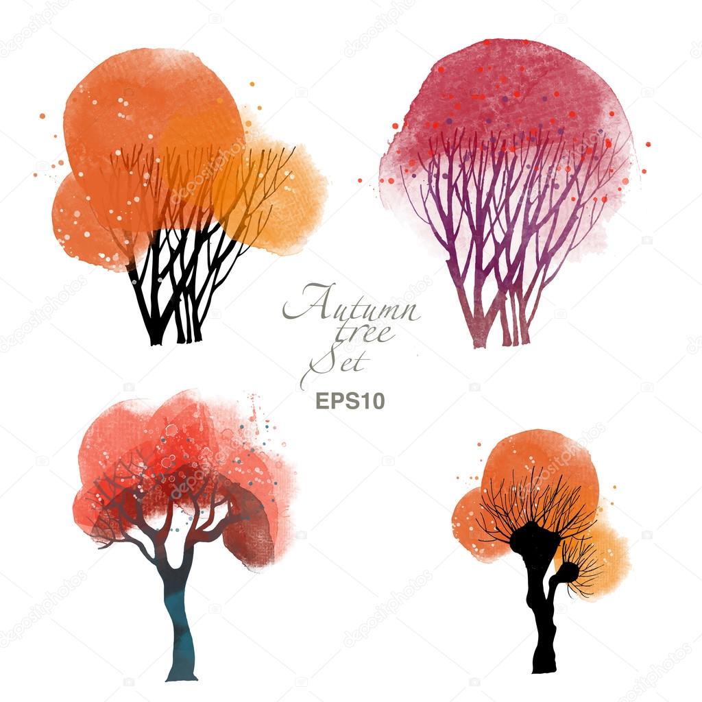 Watercolor autumn trees