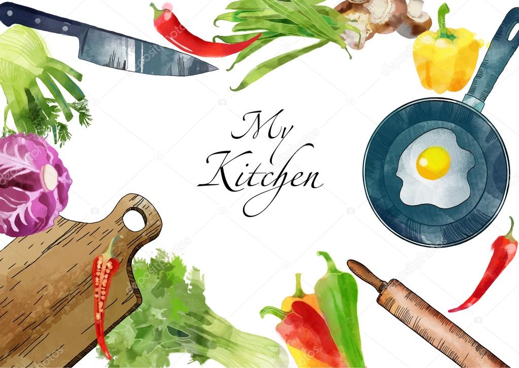 Watercolor kitchen background