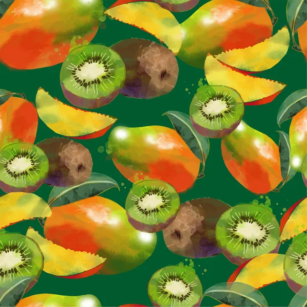 Patrón sin costuras de mango y kiwi — Vector de stock