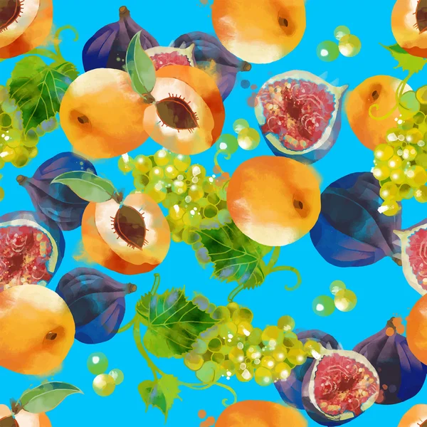 Бесшовный рисунок абрикоса, винограда и инжира — стоковый вектор