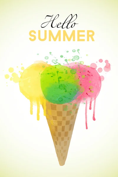 Watercolor summer Ice cream — Stock Vector