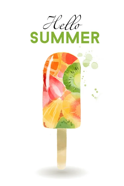 Watercolor summer Ice cream — Stock Vector