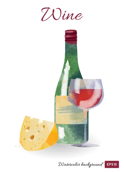 수채화 와인 병 — 스톡 벡터