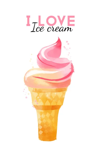 수채화 여름 아이스크림 — 스톡 벡터