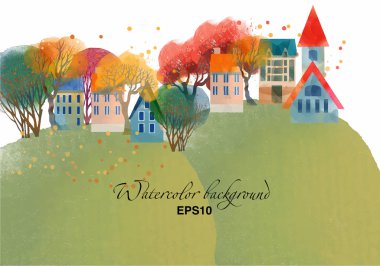 watercolor autumn town background