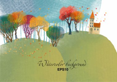watercolor autumn town background