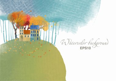 watercolor autumn town background