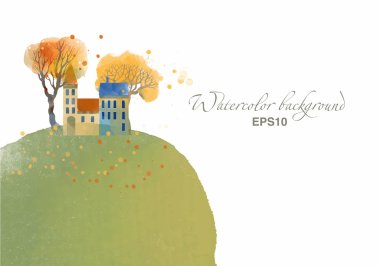watercolor autumn town background