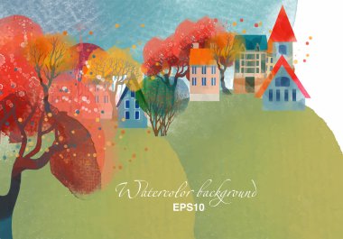 watercolor autumn town background