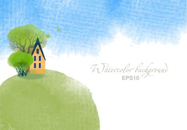 ağaç ve ev yeşil tepe