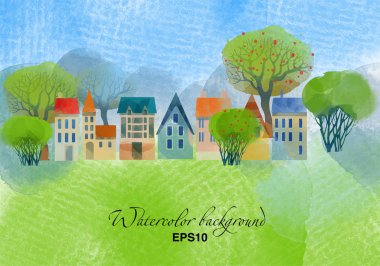 watercolor summer town background