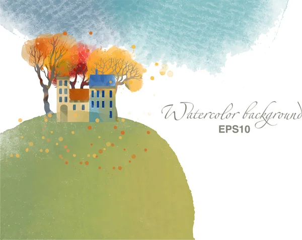 Watercolor autumn town background — 图库矢量图片