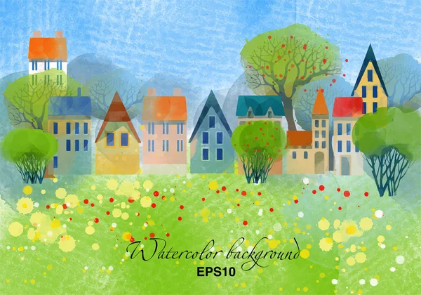 watercolor summer town background