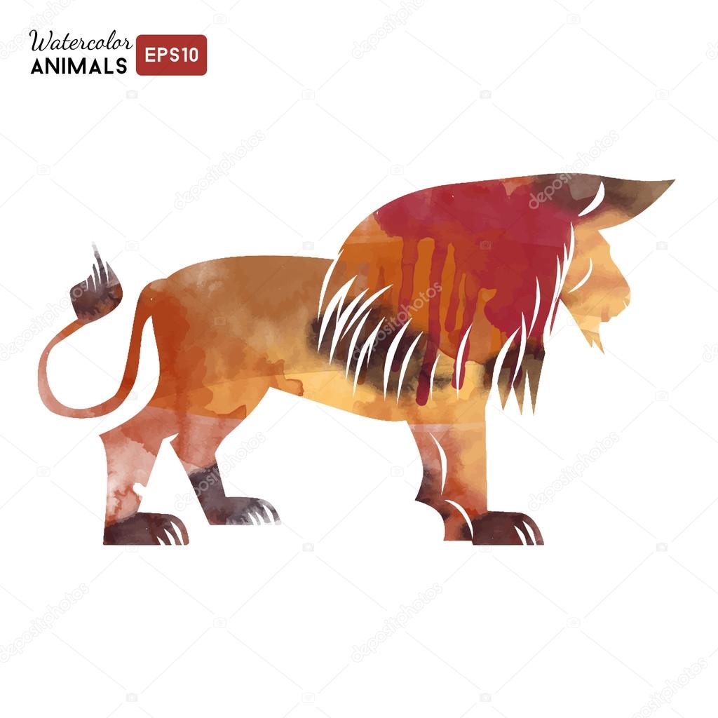 Watercolor leon  animal vector illustration isolated on white background