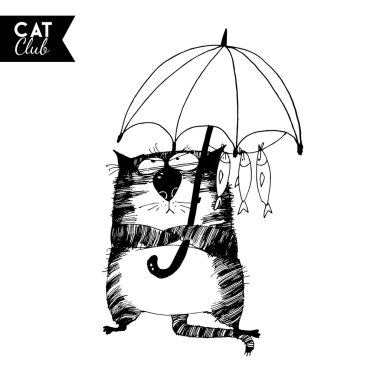 sketce of cat character clipart